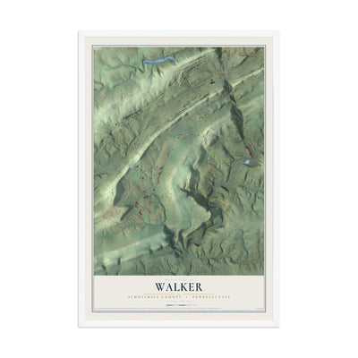 Map of Walker, Schuylkill County, Pennsylvania, 12 x 18 inch print in a white wood frame