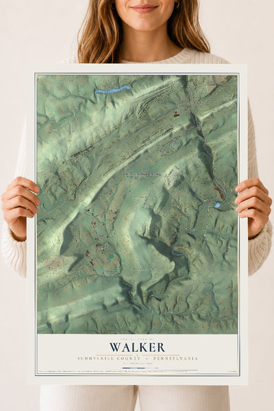 Map of Walker, Schuylkill County, Pennsylvania, 18 x 24 inch unframed archival matte print