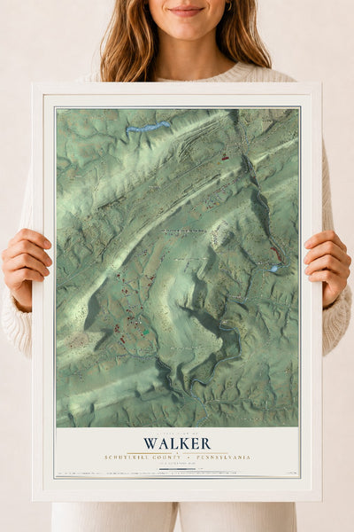 Map of Walker, Schuylkill County, Pennsylvania, 18 x 24 inch print in a white wood frame