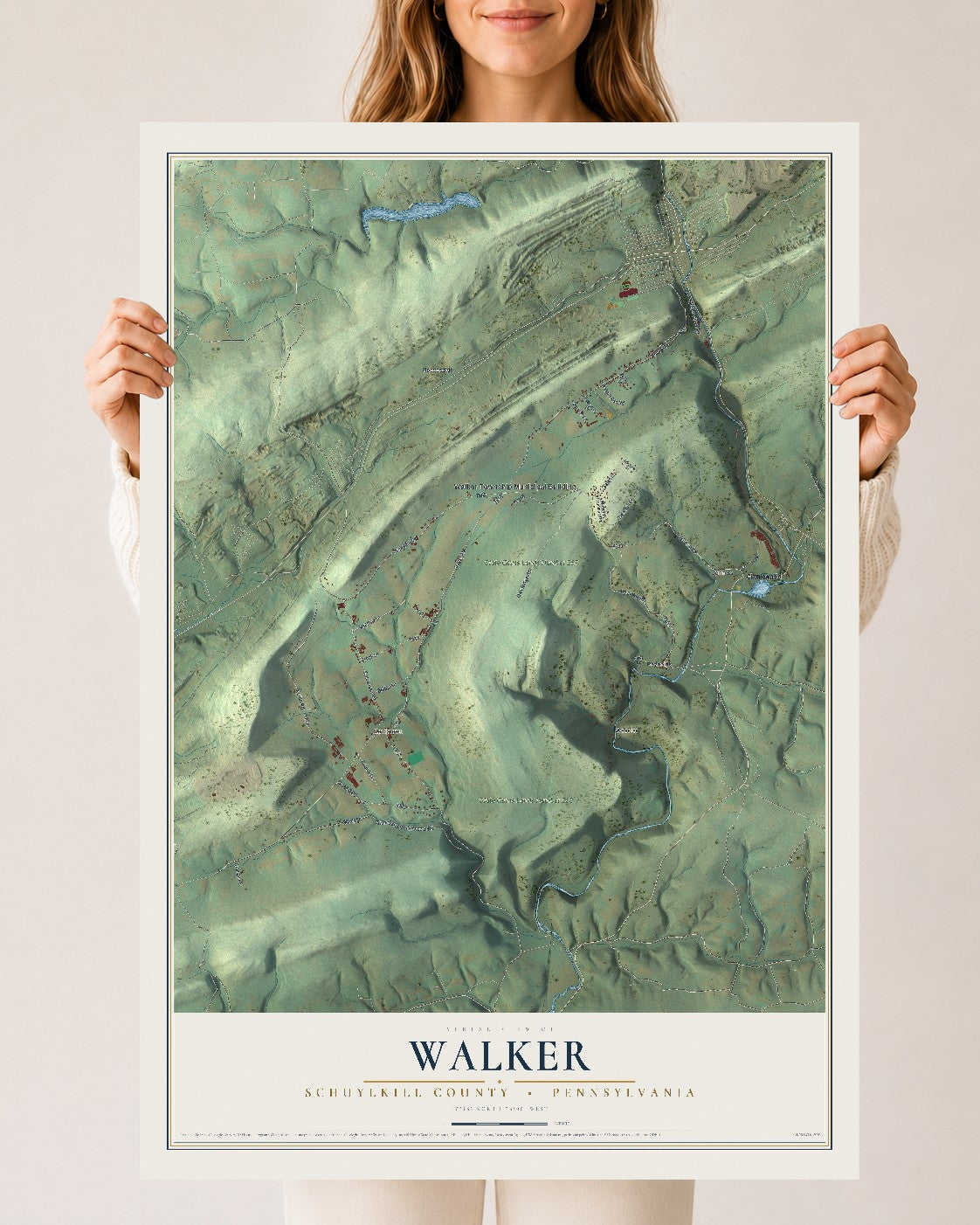 Map of Walker, Schuylkill County, Pennsylvania, 24 x 36 inch unframed archival matte print