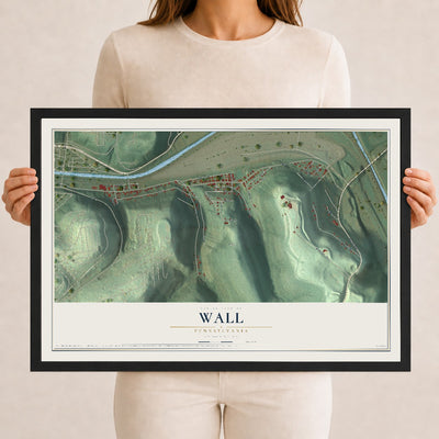 Map of Wall, Pennsylvania, 12 x 18 inch print in a black wood frame