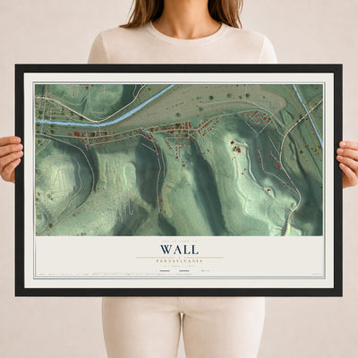 Map of Wall, Pennsylvania, 18 x 24 inch print in a black wood frame