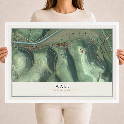 Map of Wall, Pennsylvania, 18 x 24 inch print in a white wood frame