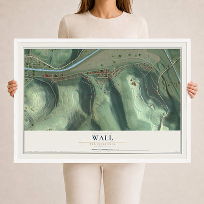 Map of Wall, Pennsylvania, 24 x 36 inch print in a white wood frame