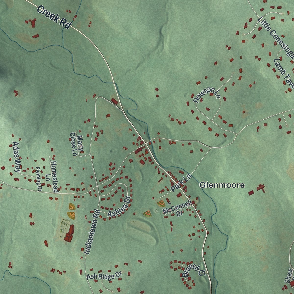 Close-up of the map of Wallace, Pennsylvania print showing street and building detail