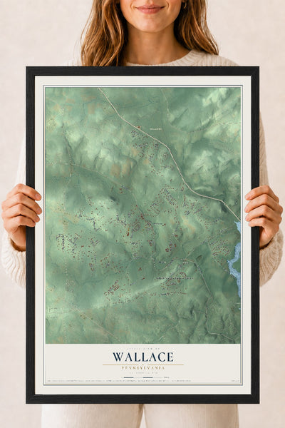 Map of Wallace, Pennsylvania, 18 x 24 inch print in a black wood frame