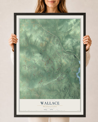 Map of Wallace, Pennsylvania, 24 x 36 inch print in a black wood frame