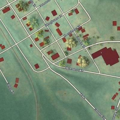 Close-up of the map of Wallaceton, Pennsylvania print showing street and building detail