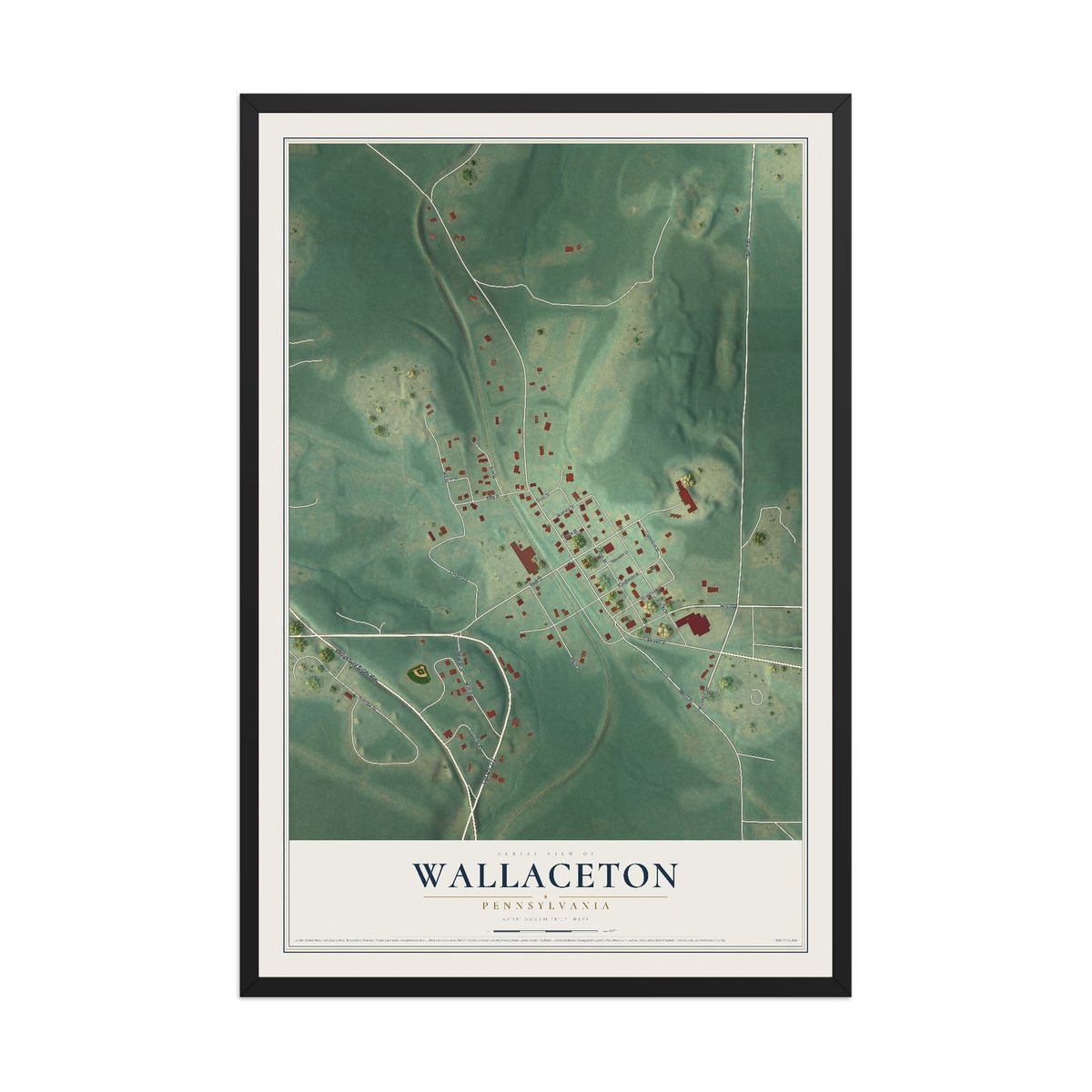 Map of Wallaceton, Pennsylvania, 12 x 18 inch print in a black wood frame