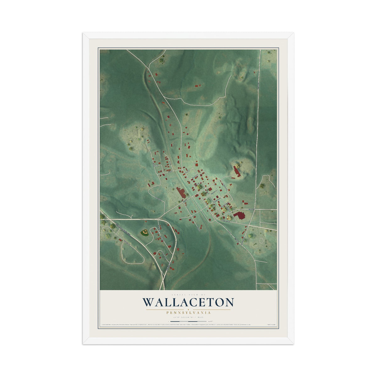 Map of Wallaceton, Pennsylvania, 12 x 18 inch print in a white wood frame