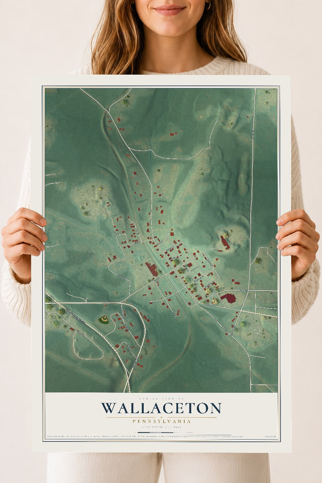 Map of Wallaceton, Pennsylvania, 18 x 24 inch unframed archival matte print