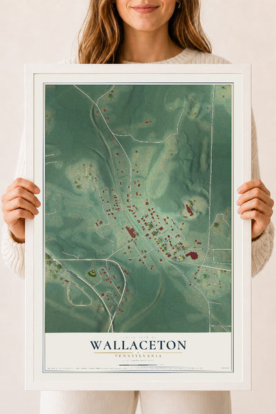 Map of Wallaceton, Pennsylvania, 18 x 24 inch print in a white wood frame