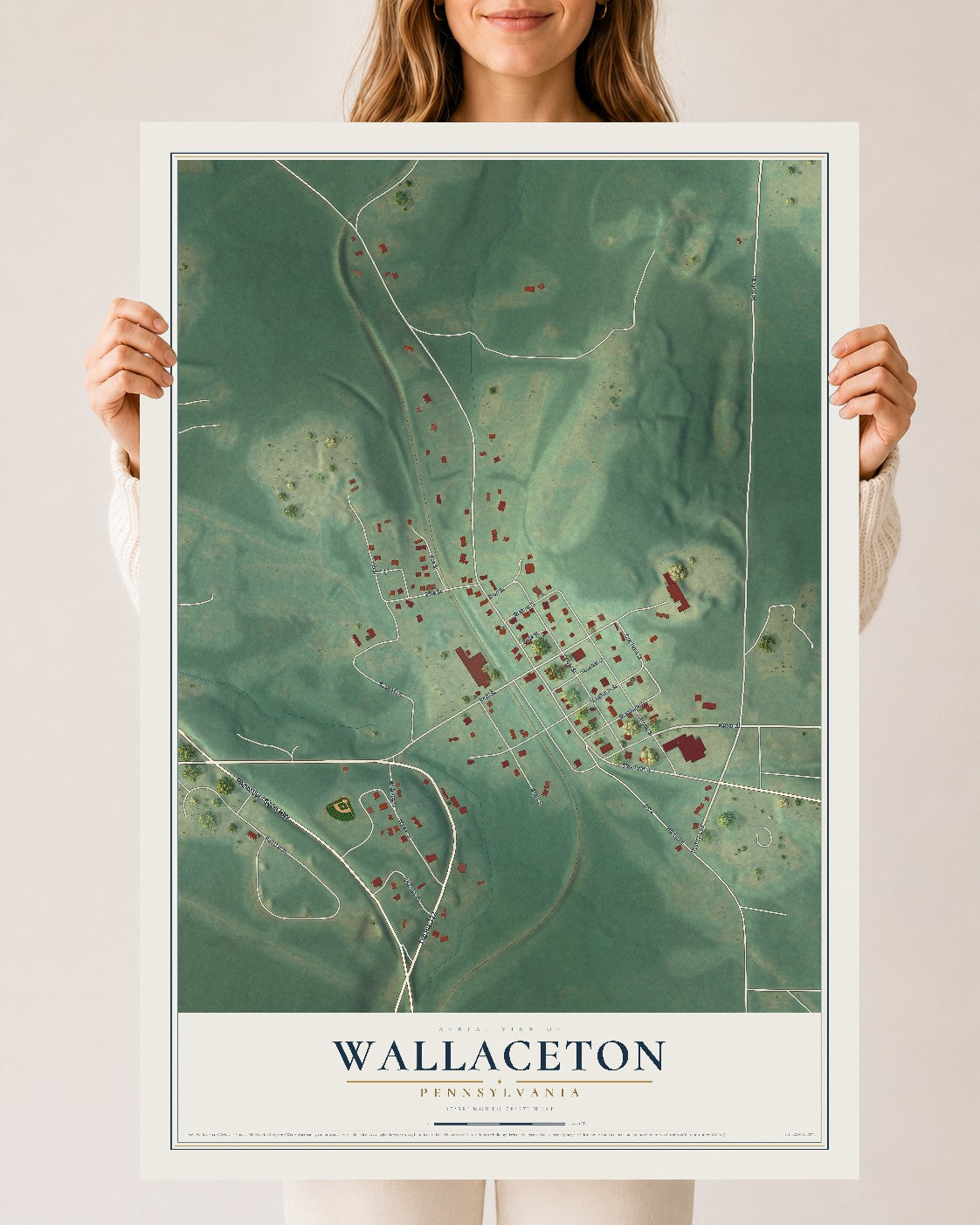 Map of Wallaceton, Pennsylvania, 24 x 36 inch unframed archival matte print