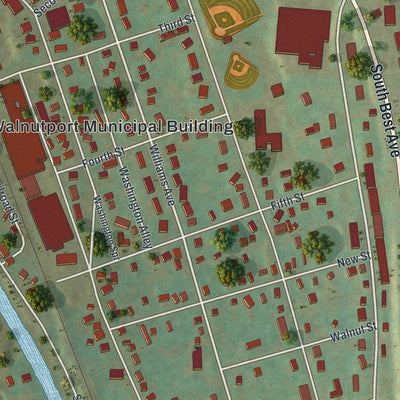 Close-up of the map of Walnutport, Pennsylvania print showing street and building detail