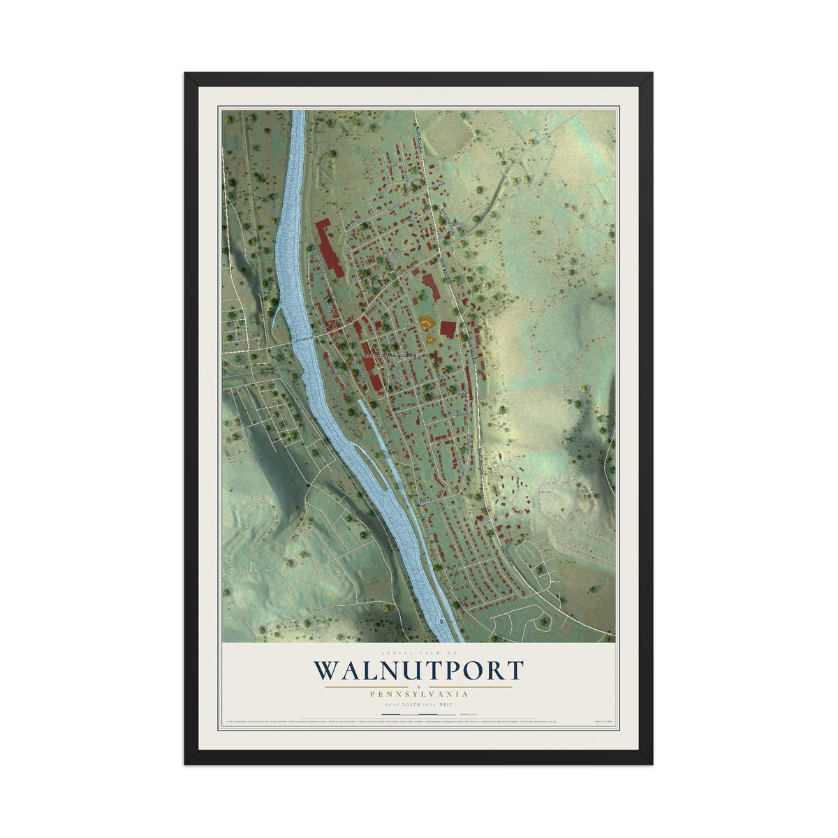 Map of Walnutport, Pennsylvania, 12 x 18 inch print in a black wood frame