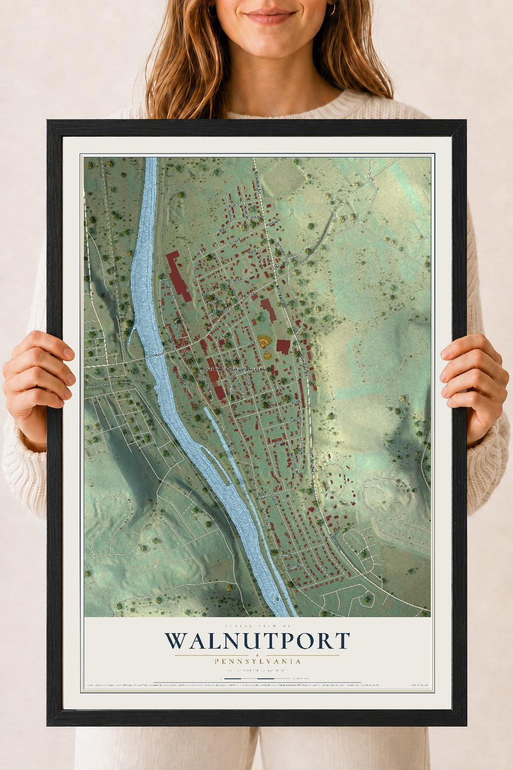 Map of Walnutport, Pennsylvania, 18 x 24 inch print in a black wood frame