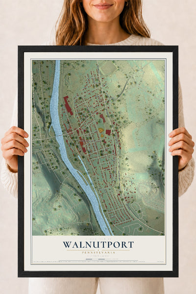 Map of Walnutport, Pennsylvania, 18 x 24 inch print in a black wood frame