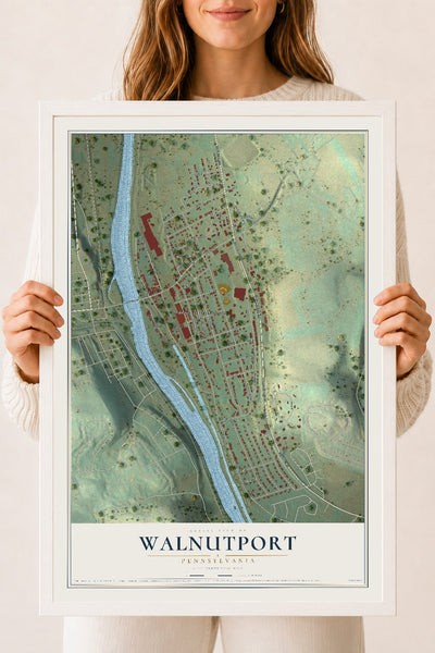 Map of Walnutport, Pennsylvania, 18 x 24 inch print in a white wood frame
