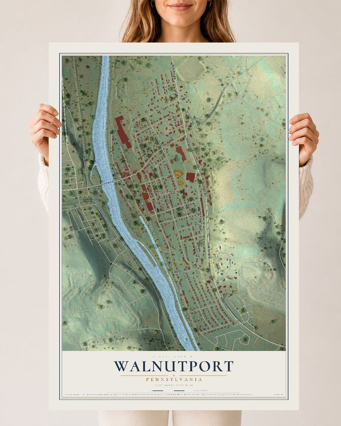 Map of Walnutport, Pennsylvania, 24 x 36 inch unframed archival matte print
