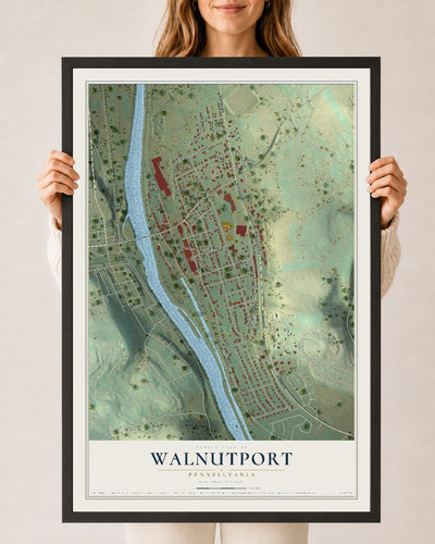 Map of Walnutport, Pennsylvania, 24 x 36 inch print in a black wood frame
