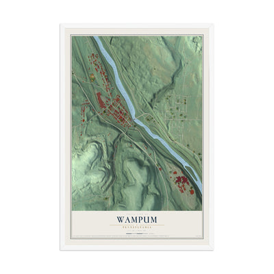 Map of Wampum, Pennsylvania, 12 x 18 inch print in a white wood frame