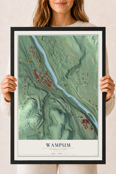 Map of Wampum, Pennsylvania, 18 x 24 inch print in a black wood frame