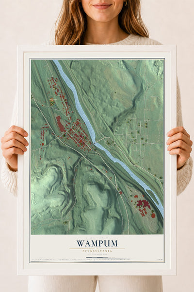 Map of Wampum, Pennsylvania, 18 x 24 inch print in a white wood frame