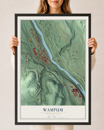 Map of Wampum, Pennsylvania, 24 x 36 inch print in a black wood frame