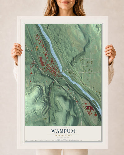 Map of Wampum, Pennsylvania, 24 x 36 inch print in a white wood frame