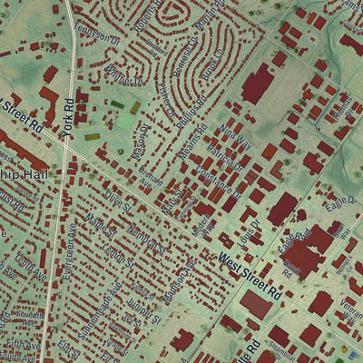 Close-up of the map of Warminster, Pennsylvania print showing street and building detail