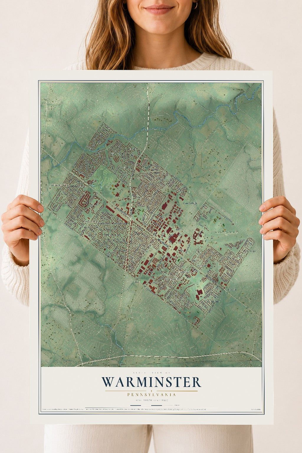 Map of Warminster, Pennsylvania, 18 x 24 inch unframed archival matte print