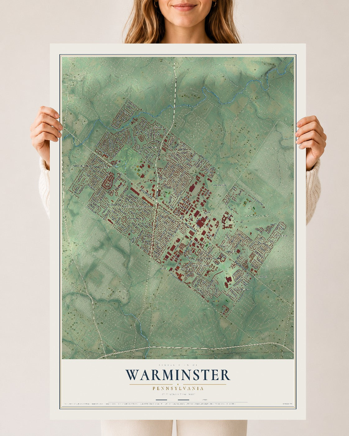 Map of Warminster, Pennsylvania, 24 x 36 inch unframed archival matte print
