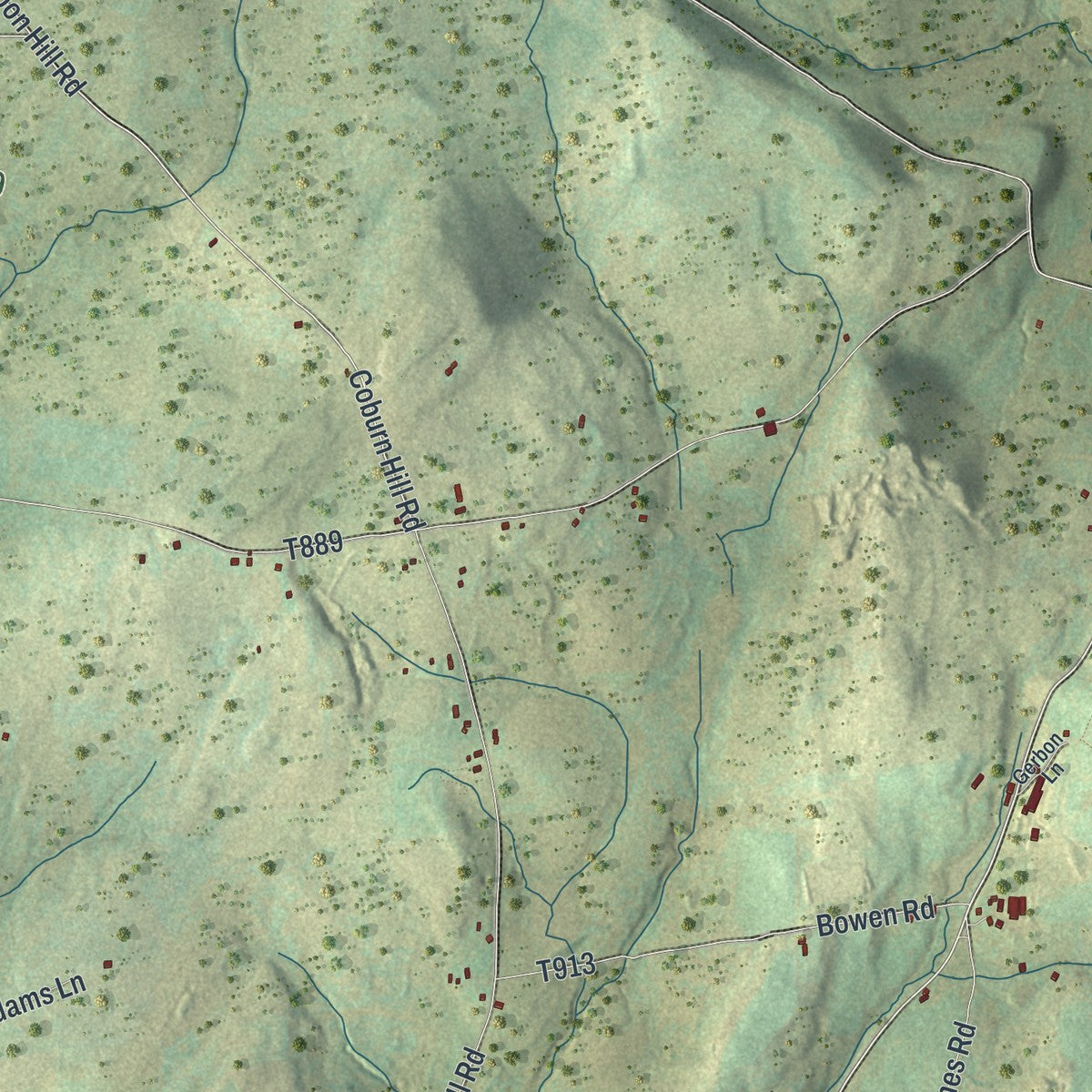 Second close-up of the map of Warren, Bradford County, Pennsylvania print showing more streets and buildings