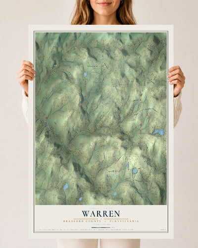 Map of Warren, Bradford County, Pennsylvania, 24 x 36 inch unframed archival matte print