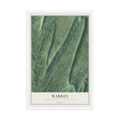 Map of Warren, Franklin County, Pennsylvania, 12 x 18 inch print in a white wood frame