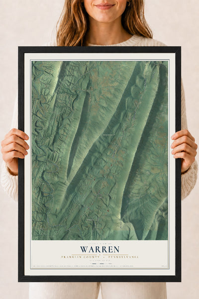 Map of Warren, Franklin County, Pennsylvania, 18 x 24 inch print in a black wood frame