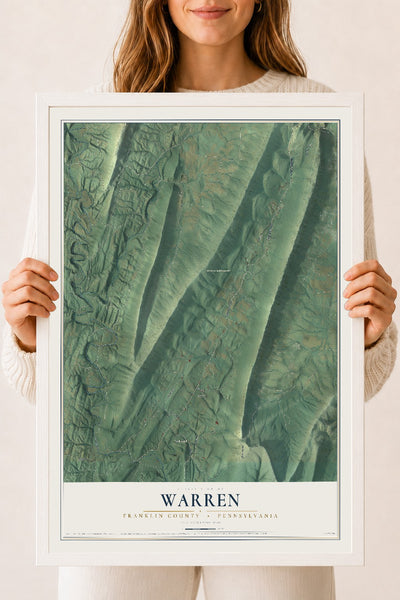 Map of Warren, Franklin County, Pennsylvania, 18 x 24 inch print in a white wood frame