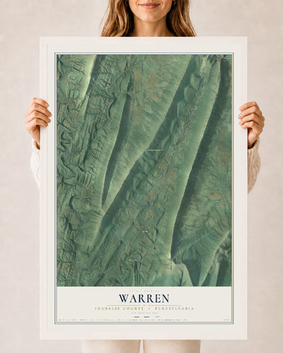 Map of Warren, Franklin County, Pennsylvania, 24 x 36 inch print in a white wood frame