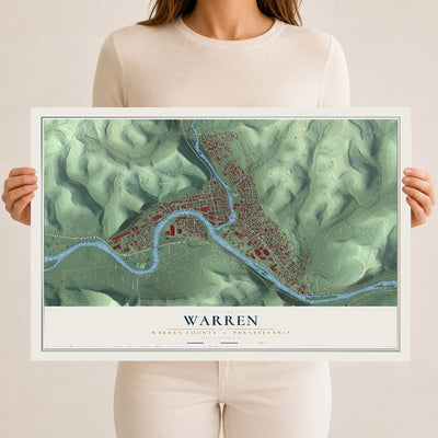 Map of Warren, Warren County, Pennsylvania, 12 x 18 inch unframed archival matte print