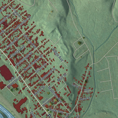 Second close-up of the map of Warren, Warren County, Pennsylvania print showing more streets and buildings