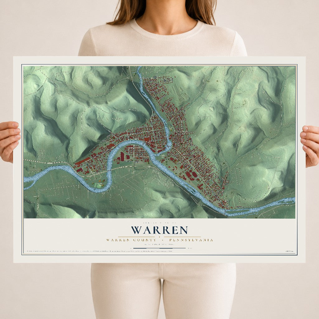 Map of Warren, Warren County, Pennsylvania, 18 x 24 inch unframed archival matte print