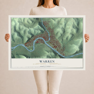 Map of Warren, Warren County, Pennsylvania, 24 x 36 inch unframed archival matte print