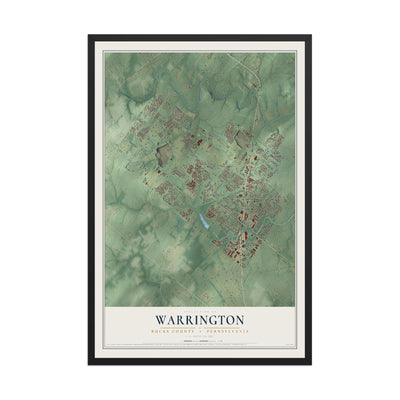 Map of Warrington, Bucks County, Pennsylvania, 12 x 18 inch print in a black wood frame