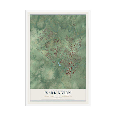 Map of Warrington, Bucks County, Pennsylvania, 12 x 18 inch print in a white wood frame