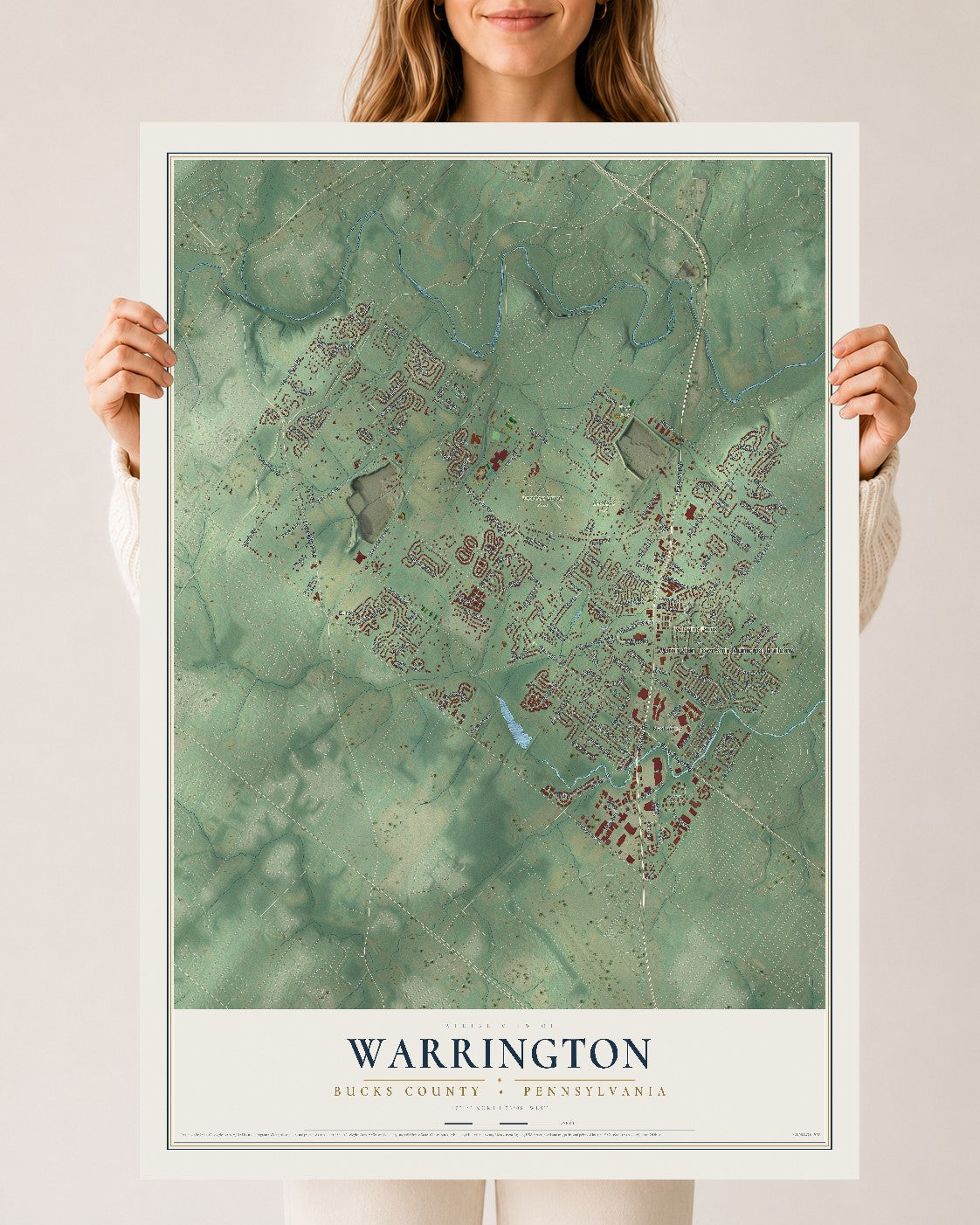 Map of Warrington, Bucks County, Pennsylvania, 24 x 36 inch unframed archival matte print