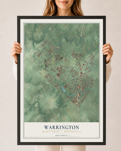 Map of Warrington, Bucks County, Pennsylvania, 24 x 36 inch print in a black wood frame