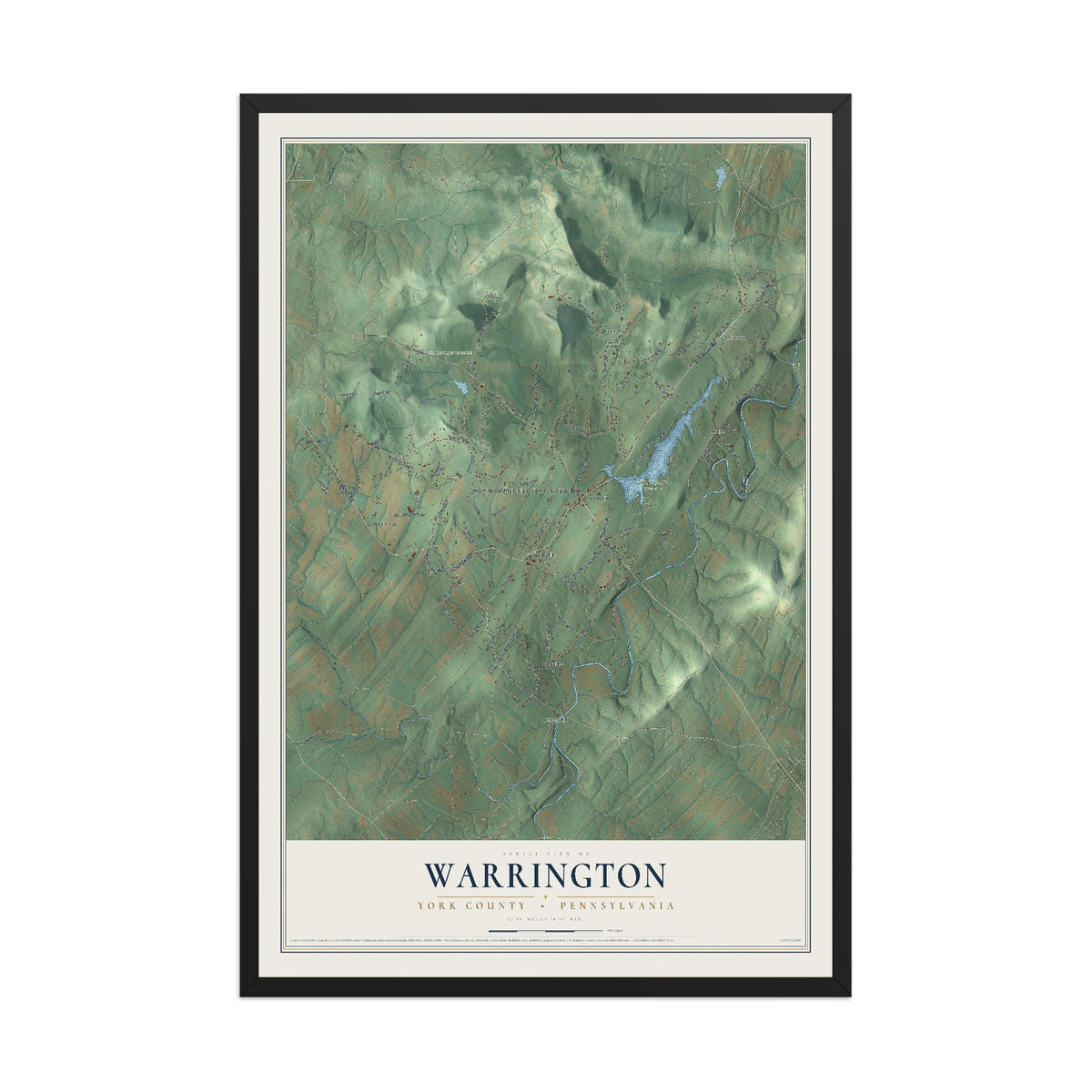 Map of Warrington, York County, Pennsylvania, 12 x 18 inch print in a black wood frame