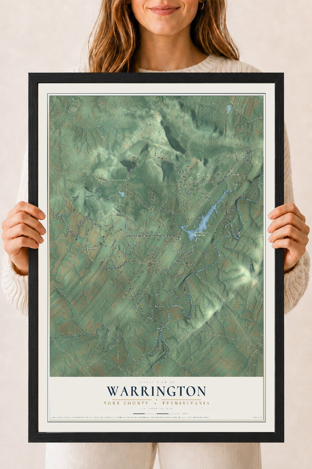Map of Warrington, York County, Pennsylvania, 18 x 24 inch print in a black wood frame