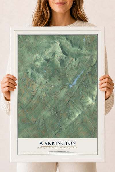 Map of Warrington, York County, Pennsylvania, 18 x 24 inch print in a white wood frame