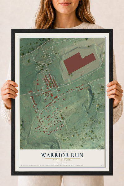 Map of Warrior Run, Pennsylvania, 18 x 24 inch print in a black wood frame